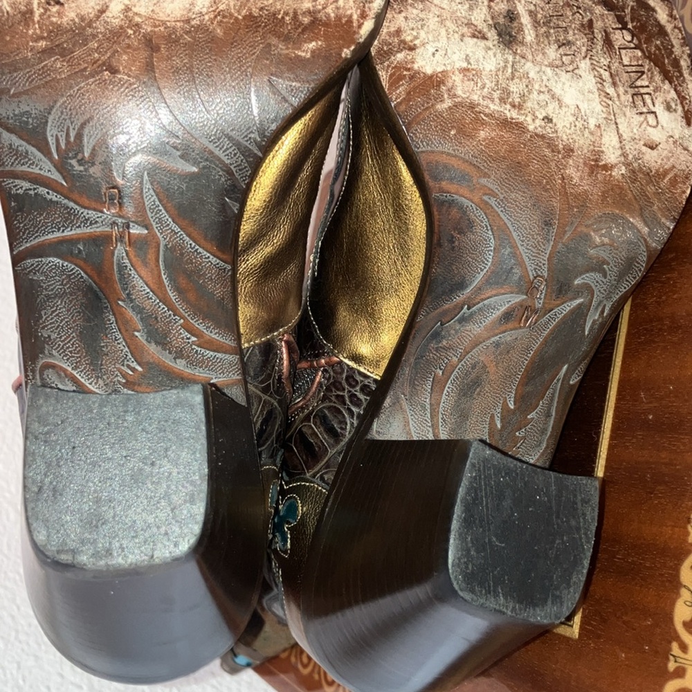 8 DONALD J PLINER WESTERN COUTURE Bronze Brown velvet turquoise metallic - Picture 6 of 9